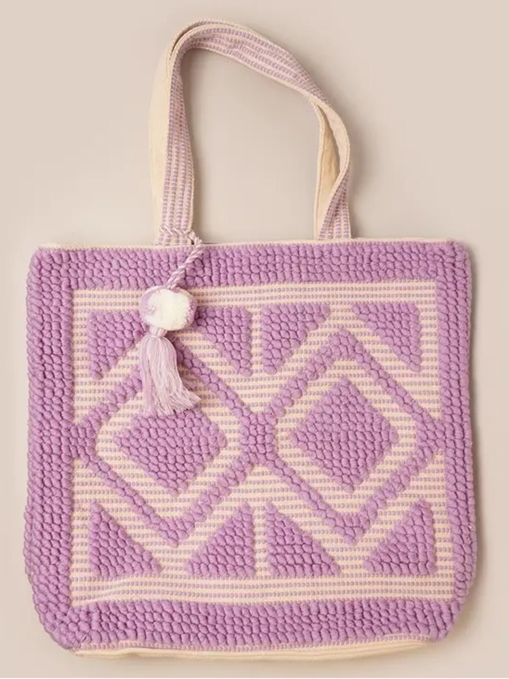 Purple woven tassel large tote bag boho beach